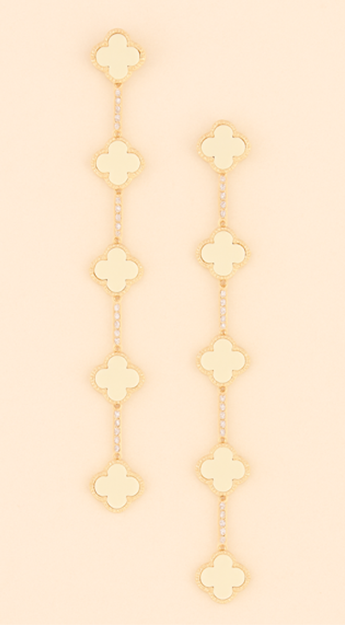 Emy Jeweled Clover Charm Drop Earrings - Ivory