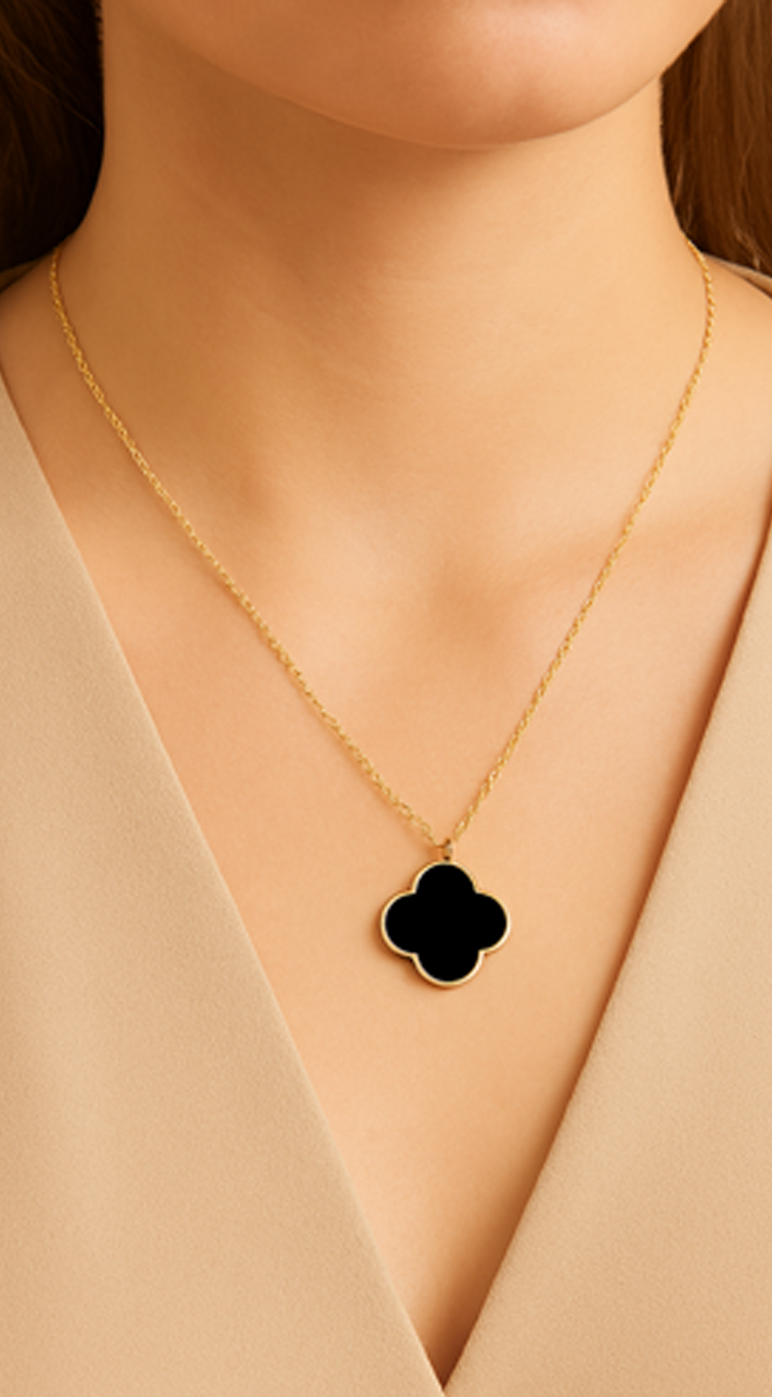 Clover Pendant Gold Dipped Chain Necklace - Black