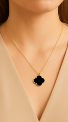 Clover Pendant Gold Dipped Chain Necklace - Black