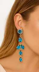 Tia Long Drop Crystal Chandelier Earrings - Blue