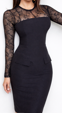 Sheer Lace Print Blouse in Black back view on model
