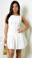 Helena Boat Neck Mini Dress - White