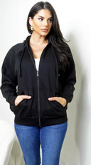 Off Duty Zip Up Boyfriend Hoodie - Black