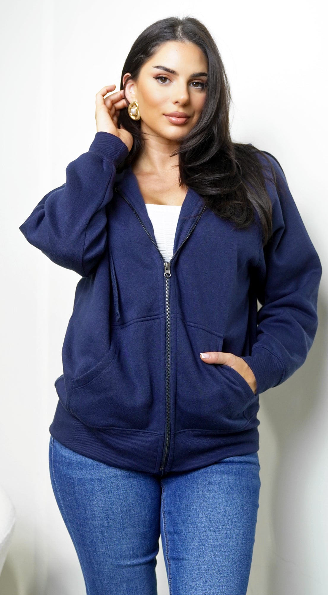 Off Duty Zip Up Boyfriend Hoodie - Navy
