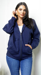Off Duty Zip Up Boyfriend Hoodie - Navy
