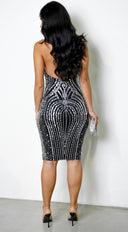 Naora High Neck Rhinestone Midi Dress - Black