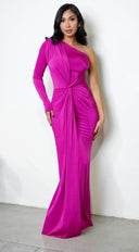 Avyan Maxi Dress in Magenta close-up of fabric and construction