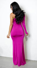 Avyan Maxi Dress in Magenta side profile view on model