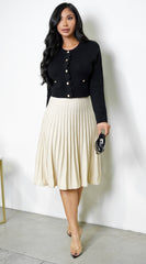 Allie Pleated Sweater Shimmer Skirt - Beige