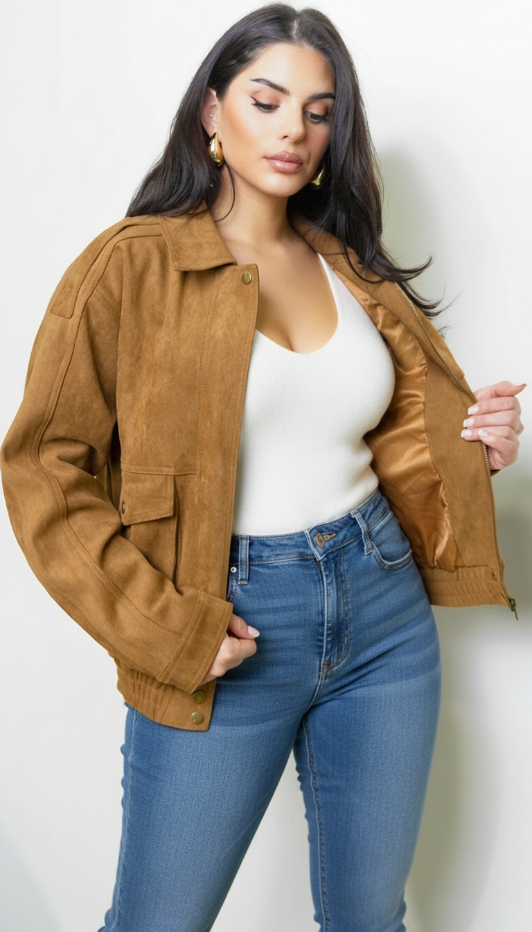 Rouxen Faux Suede Jacket - Camel