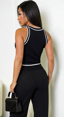 Kaori Contrast Stripe Knit Top - Black