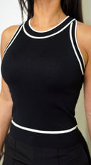 Kaori Contrast Stripe Knit Top - Black