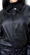 Rhéa Shearling Collar PU Leather Jacket - Black