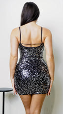 Kalise Halter Sequin Mini Dress - Black Silver