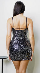 Kalise Halter Sequin Mini Dress - Black Silver