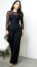 Marise Lace Top Knit Jumpsuit - Black