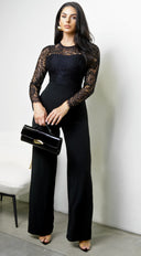 Marise Lace Top Knit Jumpsuit - Black