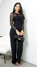 Marise Lace Top Knit Jumpsuit - Black