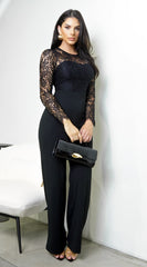 Marise Lace Top Knit Jumpsuit - Black