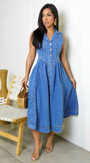 Hope Sleeveless Denim Midi Dress - Blue