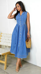 Hope Sleeveless Denim Midi Dress - Blue