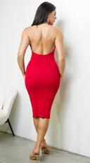 Ravella Keyhole Midi Dress - Red