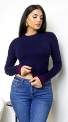 Academia Crew Sweater - Navy Burgundy