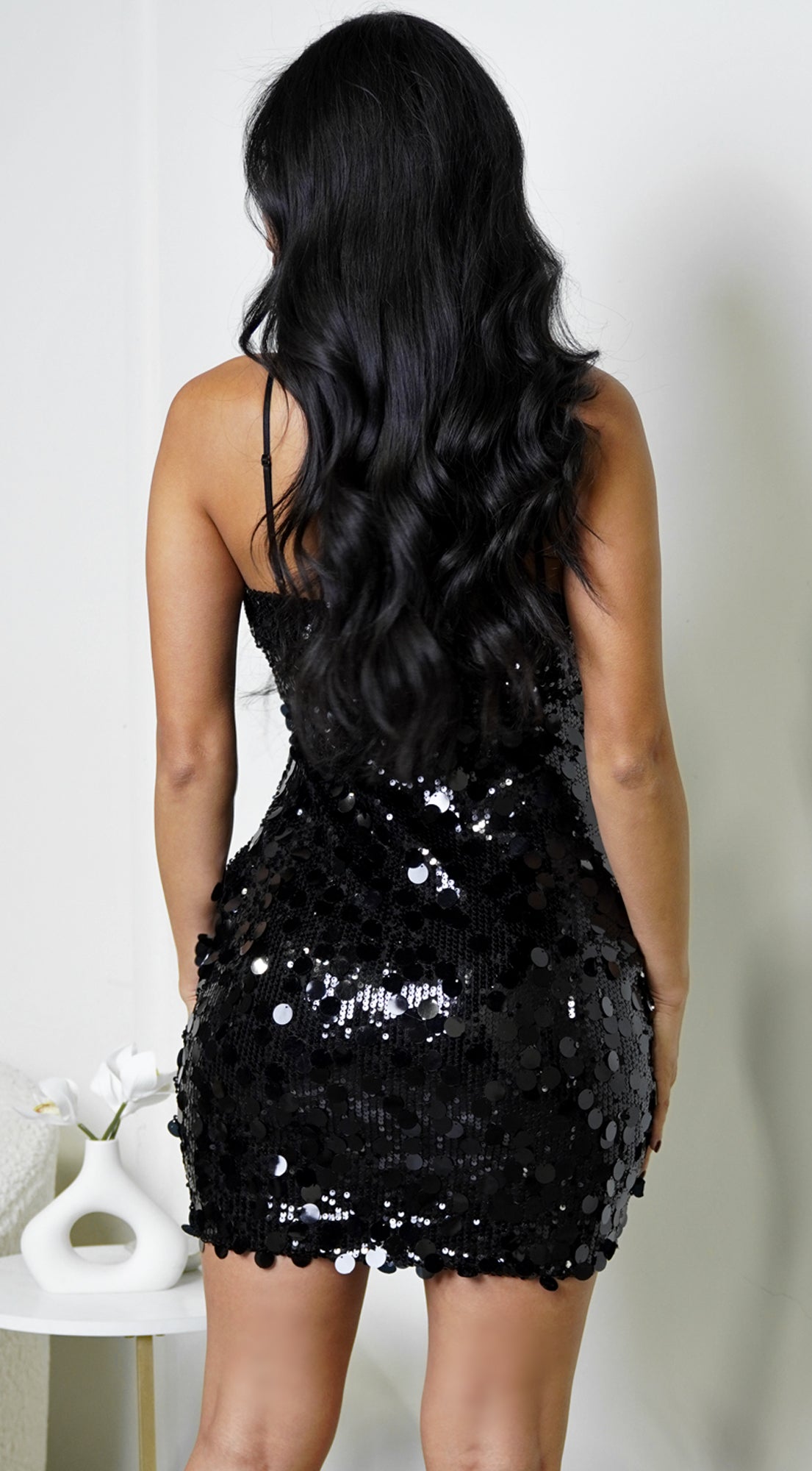 Calantha Front Twist Contrast Sequin Mini Dress - Black