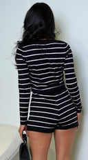 Angelika Stripe Button Down Cardigan Shorts Set styled outfit flat lay