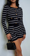 Angelika Stripe Button Down Cardigan Shorts Set close-up of striped pattern