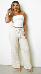 Leo Linen Wide Leg Pants - Beige