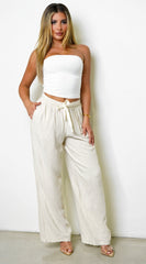 Leo Linen Wide Leg Pants - Beige