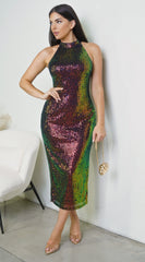 Lunera Sequin Mock Neck Midi Dress - Multi