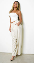 Leo Linen Wide Leg Pants - Beige