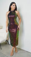 Lunera Sequin Mock Neck Midi Dress - Multi