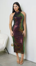 Lunera Sequin Mock Neck Midi Dress - Multi