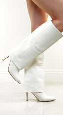 Petrina Overlay Knee Boots - White