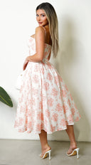Knox Floral Flare Midi Dress - White Orange
