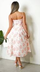 Knox Floral Flare Midi Dress - White Orange