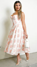 Knox Floral Flare Midi Dress - White Orange