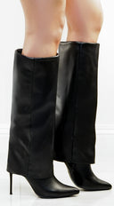 Yetta Pointed Toe Overlay High Heel Boots - Black