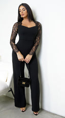 Virella Lace Long Sleeve Jumpsuit - Black