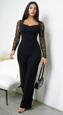 Virella Lace Long Sleeve Jumpsuit - Black
