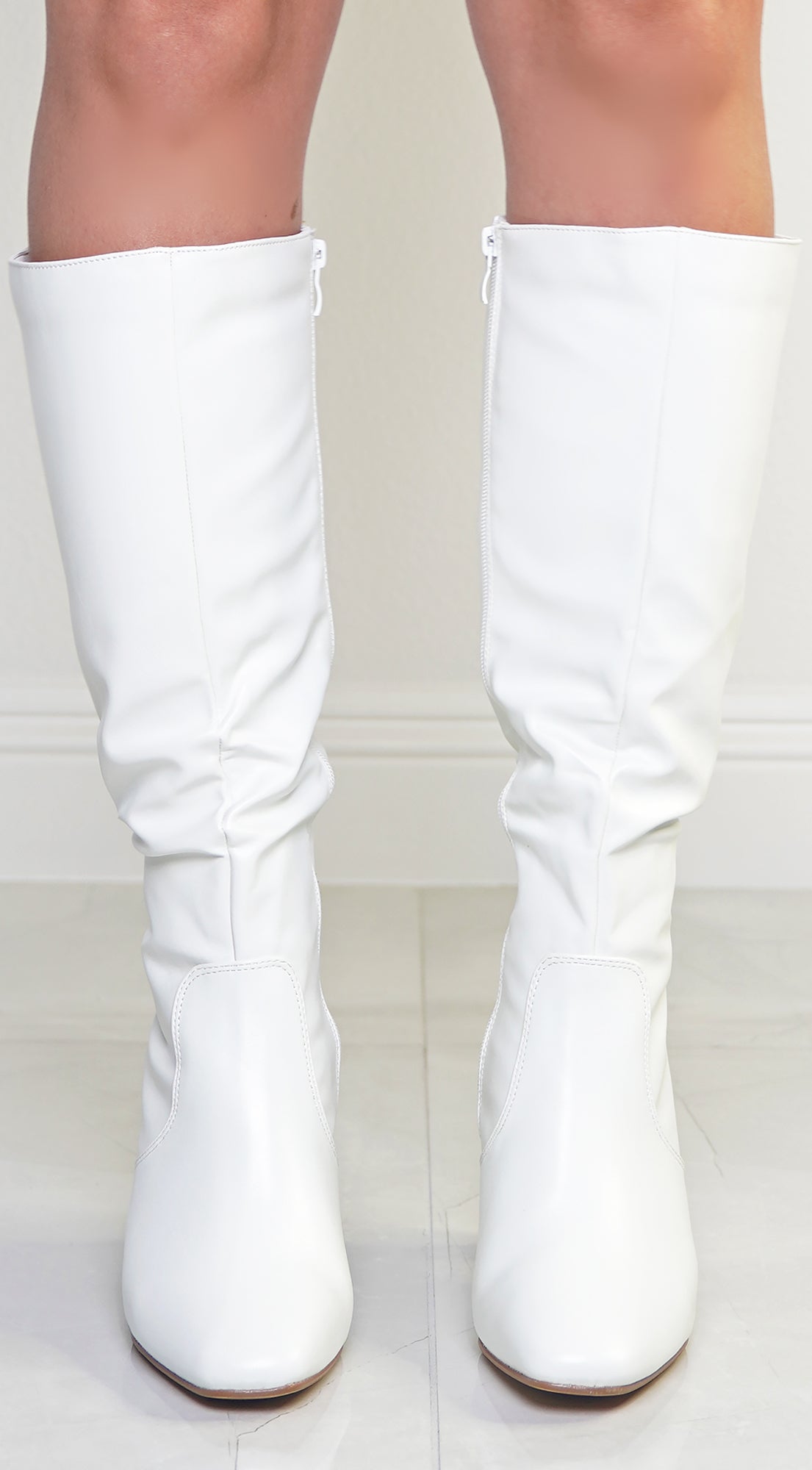 Ella White Faux Leather Knee High Boots