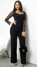 Virella Lace Long Sleeve Jumpsuit - Black