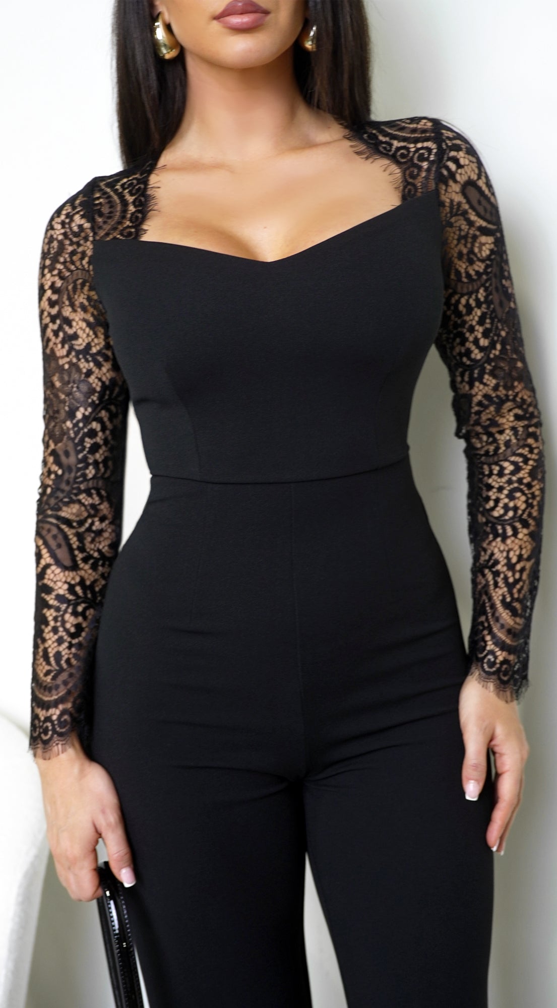 Virella Lace Long Sleeve Jumpsuit - Black