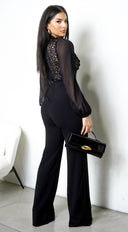 Nerine Crochet Lace Mesh Jumpsuit - Black