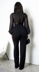 Nerine Crochet Lace Mesh Jumpsuit - Black