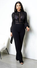 Nerine Crochet Lace Mesh Jumpsuit - Black