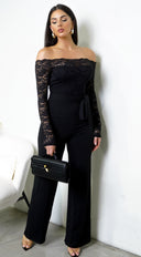 Fawn Lace Off Shoulder Jumpsuit - Black